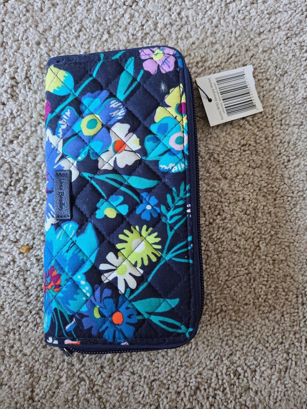 New Vera Bradley Navy Floral Quilted Zip Wallet